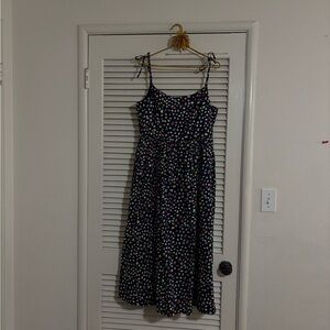 J Crew Size 6 Midi Dress Ratti Polka Dot Navy Blue Cotton Sundress